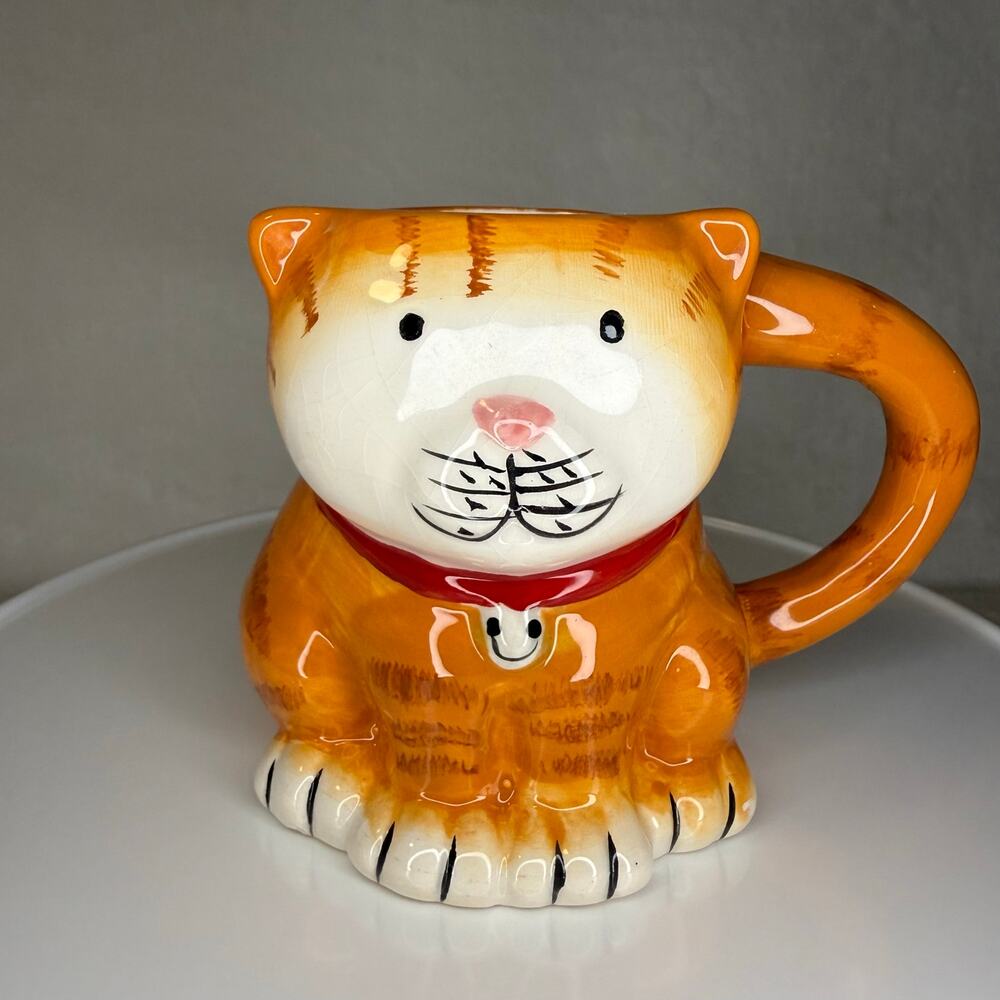 Boston Warehouse Orange Tabby Cat 14 oz Figural Ceramic Coffee Mug Crazing